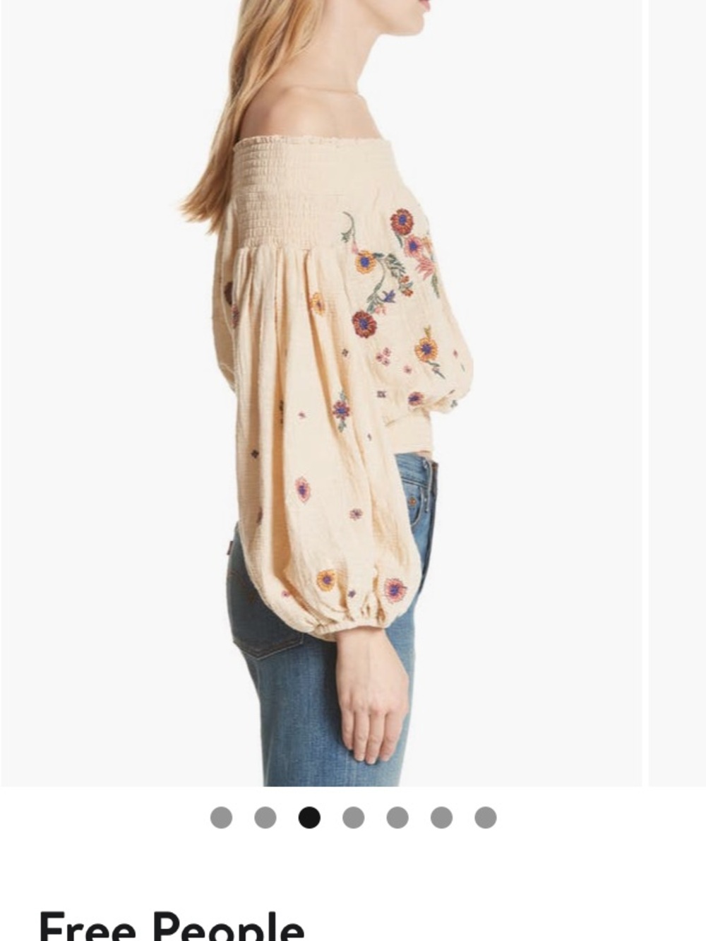 Free People Saachi Smocked Off-Shoulder Embroidered Peasant Top Size Large - Picture 3 of 11